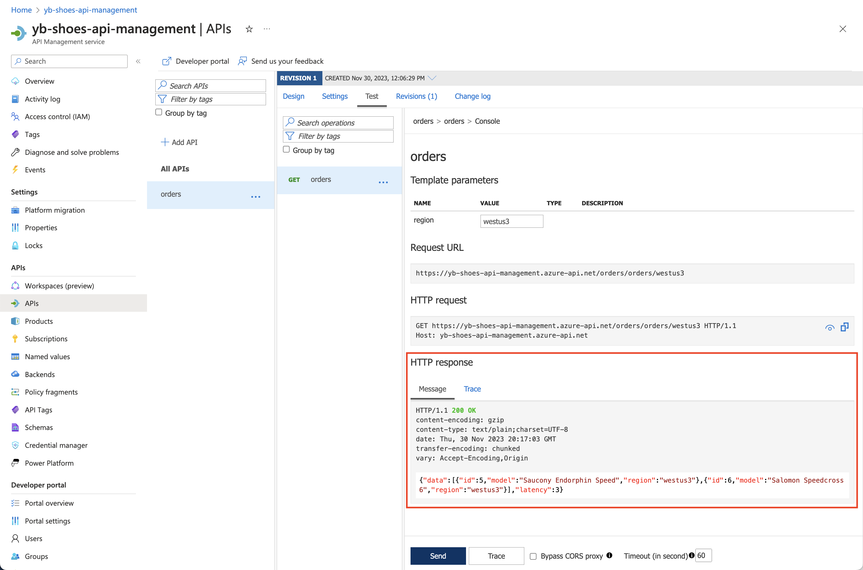 Testing API in westus3 region